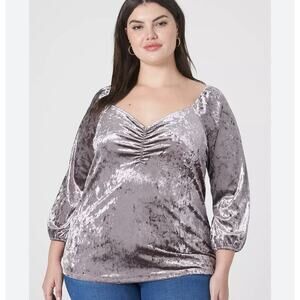Lane Bryant Crushed Velvet Sweetheart Neck v-neck 3/4 sleeve top Blouse Bronze
